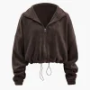 Solid Drawstring Mock Neck Zipper Jacket>MICAS New