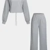 Solid Drawstring Top And Trousers Set>MICAS New