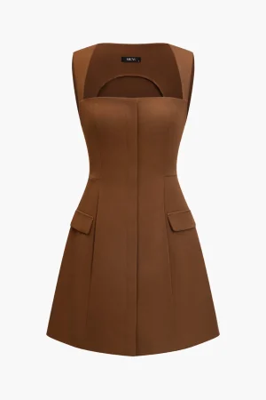 Solid Fake Pocket Mini Dress>MICAS Clearance