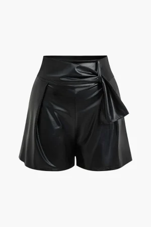 Solid Faux Leather Asymmetrical Zipper Shorts>MICAS Online