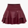 Solid Faux Leather Asymmetrical Layer Skirt>MICAS Outlet