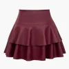 Solid Faux Leather Asymmetrical Layer Skirt>MICAS Outlet