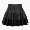 Solid Faux Leather Asymmetrical Layer Skirt>MICAS Outlet
