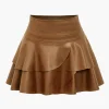 Solid Faux Leather Asymmetrical Layer Skirt>MICAS Outlet