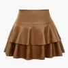 Solid Faux Leather Asymmetrical Layer Skirt>MICAS Outlet