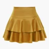 Solid Faux Leather Asymmetrical Layer Skirt>MICAS Outlet