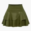 Solid Faux Leather Asymmetrical Layer Skirt>MICAS Outlet