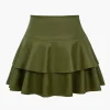 Solid Faux Leather Asymmetrical Layer Skirt>MICAS Outlet