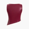 Solid Faux Leather Asymmetrical Zipper Tank Top>MICAS Sale