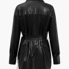 Solid Faux Leather Belted Long-Sleeve Shirt>MICAS Online
