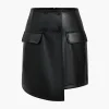 Solid Faux Leather Button Asymmetrical Skirt>MICAS Hot