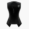 Solid Faux Leather Button Vest>MICAS Clearance