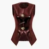 Solid Faux Leather Button Vest>MICAS Clearance