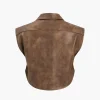 Solid Faux Leather Button Pocket Vest>MICAS Sale