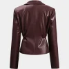 Solid Faux Leather Double Breasted Jacket>MICAS Hot