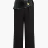 Solid Faux Leather Patchwork Button Trousers>MICAS New