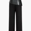 Solid Faux Leather Patchwork Button Trousers>MICAS New