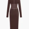 Solid Faux Leather Patchwork Midi Dress>MICAS Clearance