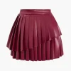 Solid Faux Leather Pleated Asymmetrical Skirt>MICAS Online