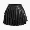 Solid Faux Leather Pleated Asymmetrical Skirt>MICAS Online