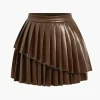 Solid Faux Leather Pleated Asymmetrical Skirt>MICAS Online