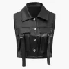 Solid Faux Leather Pocket Vest>MICAS Best