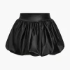 Solid Faux Leather Ruched Puff Skirt>MICAS Online