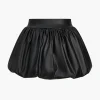 Solid Faux Leather Ruched Puff Skirt>MICAS Online