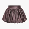 Solid Faux Leather Ruched Puff Skirt>MICAS Online