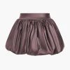 Solid Faux Leather Ruched Puff Skirt>MICAS Online