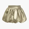 Solid Faux Leather Ruched Puff Skirt>MICAS Online