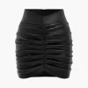 Solid Faux Leather Ruched Skirt>MICAS Sale