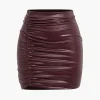 Solid Faux Leather Ruched Skirt>MICAS Discount