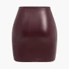 Solid Faux Leather Ruched Skirt>MICAS Discount