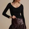 Solid Faux Leather Ruched Skirt>MICAS Clearance
