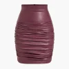 Solid Faux Leather Ruched Skirt>MICAS Best