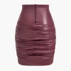 Solid Faux Leather Ruched Skirt>MICAS Best