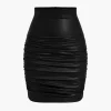 Solid Faux Leather Ruched Skirt>MICAS Best