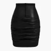 Solid Faux Leather Ruched Skirt>MICAS Best