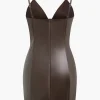 Solid Faux Leather Slip Cut Out Mini Dress>MICAS Best