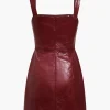 Solid Faux Leather Strap Mini Dress>MICAS Hot