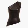 Solid Faux Leather Zipper Asymmetrical Tank Top>MICAS Online