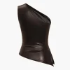 Solid Faux Leather Zipper Asymmetrical Tank Top>MICAS Online