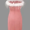 Solid Feather Strapless Mini Dress>MICAS Hot
