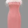 Solid Feather Strapless Mini Dress>MICAS Hot