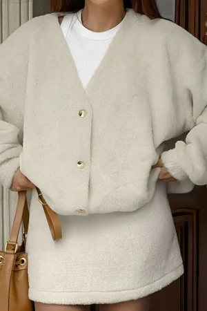 Solid Fleece Button Skirt Set>MICAS Online