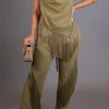 Solid Fringe Backless Asymmetrical Trouser Set>MICAS Clearance