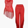 Solid Fringe Backless Asymmetrical Trouser Set>MICAS Clearance