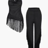 Solid Fringe Backless Asymmetrical Trouser Set>MICAS Clearance