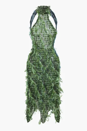 Solid Fringe Backless Midi Dress>MICAS Best